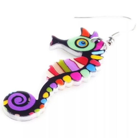 Seahorse Acrylic Multicolor Earrings - Picture 4 of 6